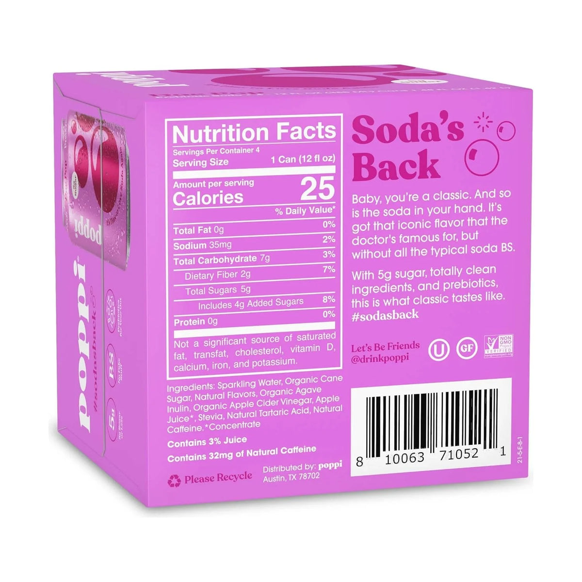 poppi Doc Pop Prebiotic Soda, 4pk 12 Fl Oz each